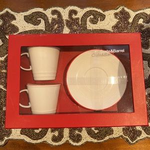 Crate and Barrel Red Rim Espresso set and Dessert Plates